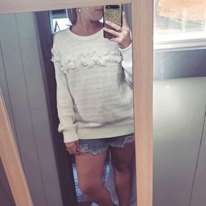 Cream sweater with fringe